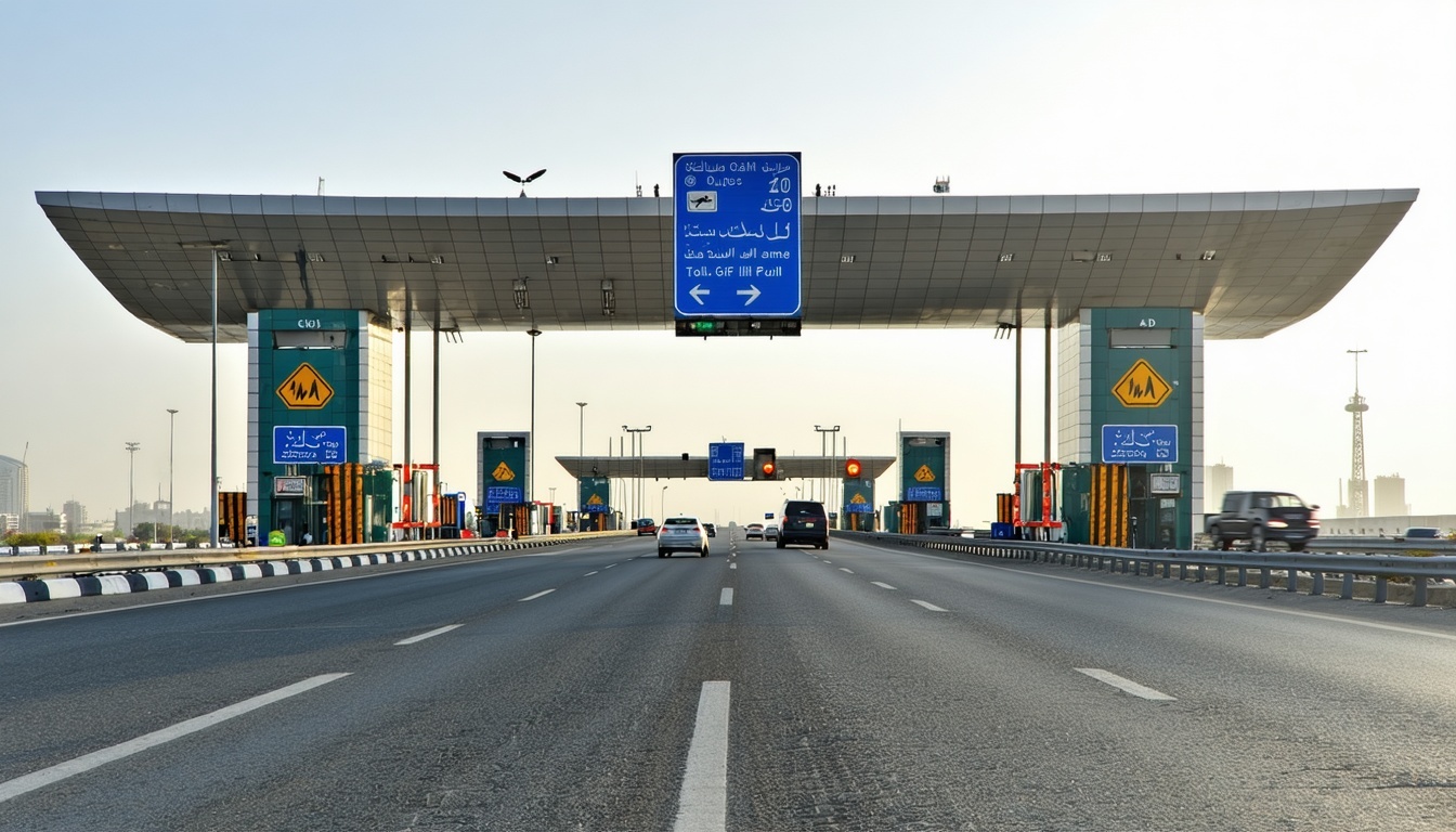 Modern toll gate on a Dubai highway
